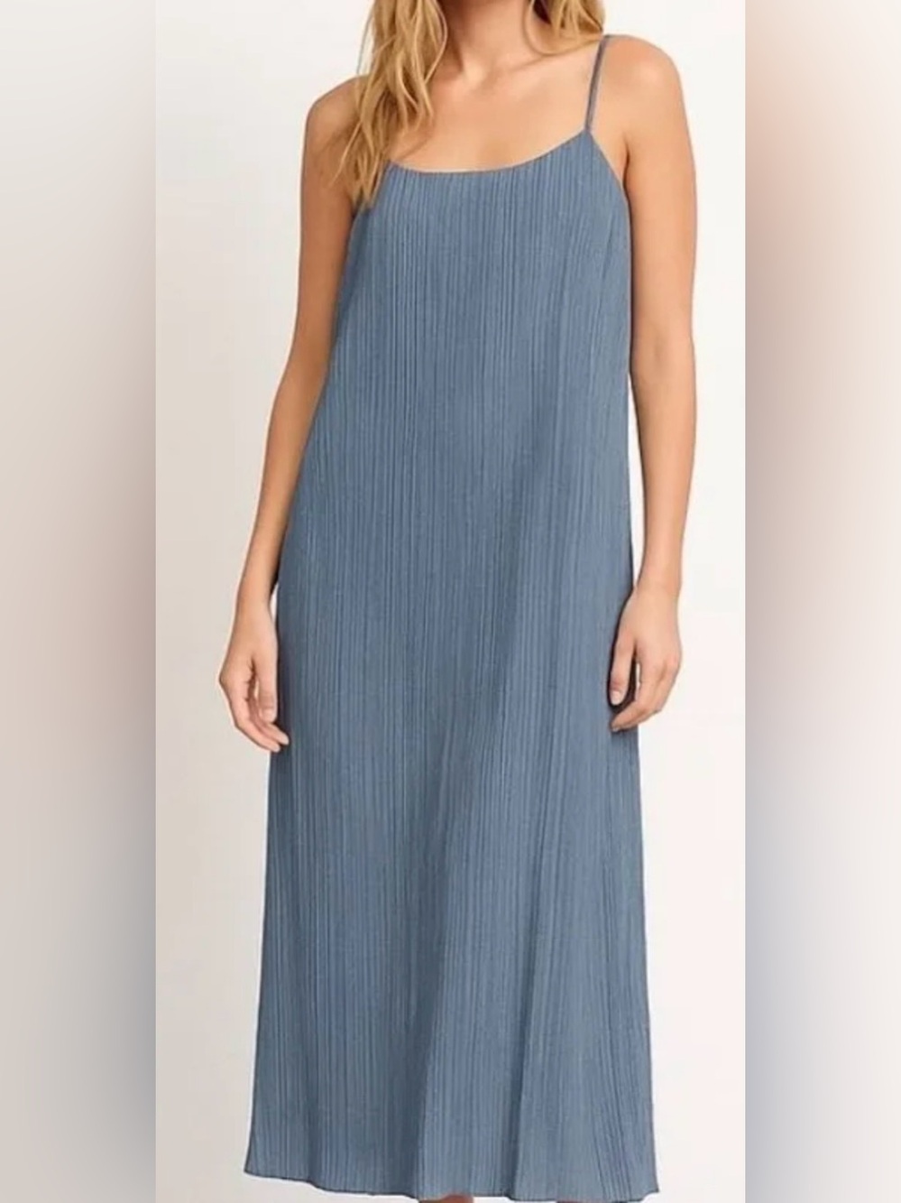 Madewell Blue Pleated Sleeveless Maxi Dress